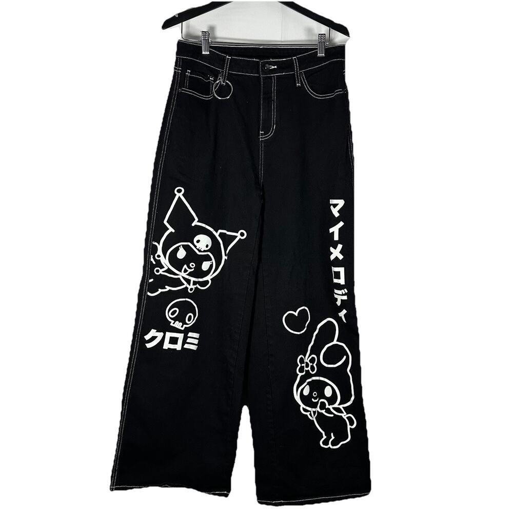 Sanrio My Melody Kuromi Wide Leg Jeans Black Size 11 Y2K Harajuku Kawaii